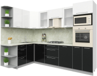 Кухонный гарнитур Интерлиния Мила Пластик 1.68x2.8 левая (черный/белый глянец/опал светлый) - 