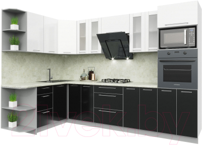 Готовая кухня Интерлиния Мила Пластик 1.68x3.0 левая (черный/белый глянец/опал светлый)