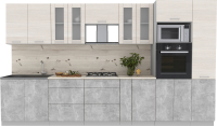 Кухонный гарнитур Интерлиния Мила 3.6 ВТ (вудлайн кремовый/бетон/бискайская сосна) - 