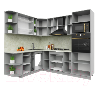 Готовая кухня Интерлиния Мила Пластик 1.88x2.4 левая (черный/белый глянец/опал светлый)
