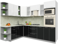 Кухонный гарнитур Интерлиния Мила Пластик 1.88x2.6 левая (черный/белый глянец/опал светлый) - 