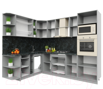 Готовая кухня Интерлиния Мила Пластик 1.88x2.6 левая (черный/белый глянец/опал светлый)