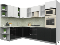 Кухонный гарнитур Интерлиния Мила Пластик 1.88x2.8 левая (черный/белый глянец/опал светлый) - 
