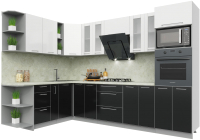 Готовая кухня Интерлиния Мила Пластик 1.88x3.0 левая (черный/белый глянец/опал светлый) - 