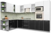 Кухонный гарнитур Интерлиния Мила Пластик 1.88x3.2 левая (черный/белый глянец/опал светлый) - 