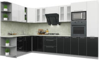 Кухонный гарнитур Интерлиния Мила Пластик 1.88x3.4 левая (черный/белый глянец/опал светлый) - 