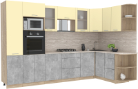 Кухонный гарнитур Интерлиния Мила 1.68x3.2 правая (ваниль/бетон/травертин) - 