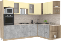 Кухонный гарнитур Интерлиния Мила 1.88x2.8 правая (ваниль/бетон/травертин) - 