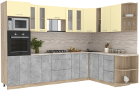 Кухонный гарнитур Интерлиния Мила 1.88x3.0 правая (ваниль/бетон/травертин) - 