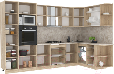 Готовая кухня Интерлиния Мила 1.68x3.2 правая (вудлайн кремовый/бетон/бискайская сосна)