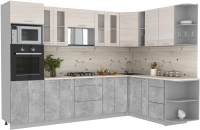 Кухонный гарнитур Интерлиния Мила 1.88x3.0 правая (вудлайн кремовый/бетон/бискайская сосна) - 