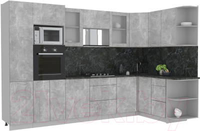 Готовая кухня Интерлиния Мила 1.68x3.2 правая (бетон/бетон/кастилло темный)