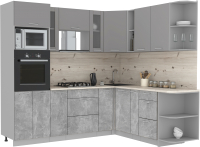 Кухонный гарнитур Интерлиния Мила 1.88x2.4 правая (серебристый/бетон/бискайская сосна) - 