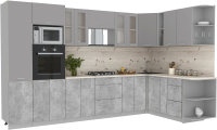 Кухонный гарнитур Интерлиния Мила 1.88x3.4 правая (серебристый/бетон/бискайская сосна) - 