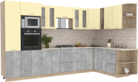 Кухонный гарнитур Интерлиния Мила 1.88x3.4 правая (ваниль/бетон/травертин) - 