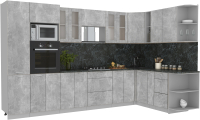 Кухонный гарнитур Интерлиния Мила 1.88x3.4 правая (бетон/бетон/кастилло темный) - 