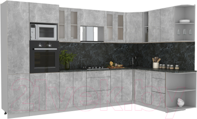 Готовая кухня Интерлиния Мила 1.88x3.4 правая (бетон/бетон/кастилло темный)