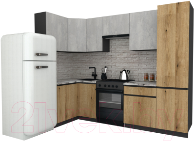 Готовая кухня ВерсоМебель Эко-8 1.2x2.7 левая (бетонный камень/дуб эвок прибрежный/ст.альберика)