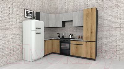 Готовая кухня ВерсоМебель Эко-8 1.2x2.7 левая (бетонный камень/дуб эвок прибрежный/ст.альберика)