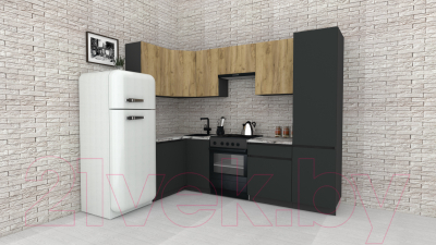 Готовая кухня ВерсоМебель Эко-8 1.2x2.7 левая (дуб крафт золотой/антрацит/ст.альберика)