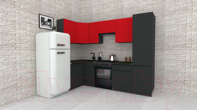 Готовая кухня ВерсоМебель Эко-8 1.2x2.7 левая (красный чили/антрацит/ст.луна)