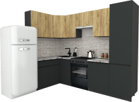 Кухонный гарнитур ВерсоМебель Эко-8 1.4x2.7 левая (дуб крафт золотой/антрацит/ст.альберика) - 