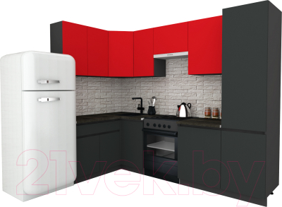 Готовая кухня ВерсоМебель Эко-8 1.4x2.7 левая (красный чили/антрацит/ст.луна)