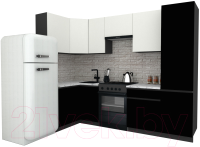 Готовая кухня ВерсоМебель Эко-8 1.2x2.7 левая (белый фасадный/черный/ст.мрамор итальянский)
