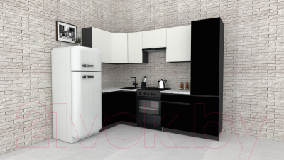 Готовая кухня ВерсоМебель Эко-8 1.2x2.7 левая (белый фасадный/черный/ст.мрамор итальянский)