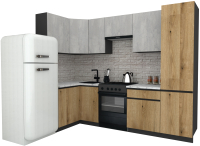 Готовая кухня ВерсоМебель Эко-8 1.2x2.7 левая (бетонный камень/дуб эвок прибрежный/ст.мрамор итальянский) - 