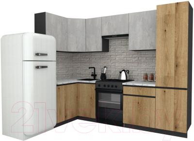 Готовая кухня ВерсоМебель Эко-8 1.2x2.7 левая (бетонный камень/дуб эвок прибрежный/ст.мрамор итальянский)