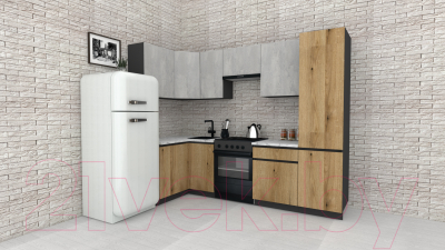 Готовая кухня ВерсоМебель Эко-8 1.2x2.7 левая (бетонный камень/дуб эвок прибрежный/ст.мрамор итальянский)