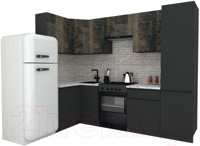 Готовая кухня ВерсоМебель Эко-8 1.2x2.7 левая (дуб гранж колониальный/антрацит/ст.мрамор итальянский)