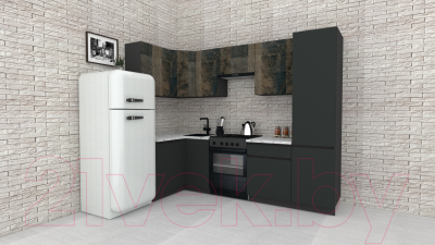 Готовая кухня ВерсоМебель Эко-8 1.2x2.7 левая (дуб гранж колониальный/антрацит/ст.мрамор итальянский)