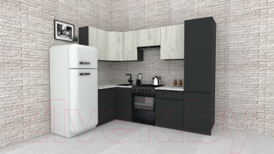 Готовая кухня ВерсоМебель Эко-8 1.2x2.7 левая (дуб крафт белый/антрацит/ст.мрамор итальянский)