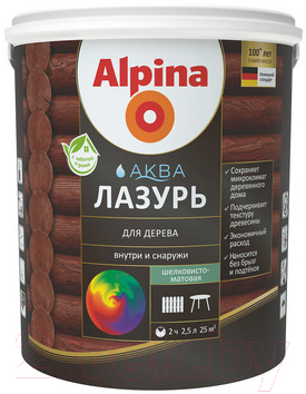 Лазурь для древесины Alpina Аква (900мл, рябина)