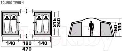 Палатка Trek Planet Toledo Twin 4 / 70116 (синий/серый)