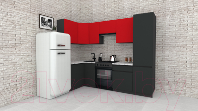 Готовая кухня ВерсоМебель Эко-8 1.2x2.7 левая (красный чили/антрацит/ст.мрамор итальянский)