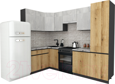 Готовая кухня ВерсоМебель Эко-8 1.4x2.7 левая (бетонный камень/дуб эвок прибрежный/ст.мрамор итальянский)