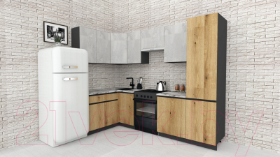 Готовая кухня ВерсоМебель Эко-8 1.4x2.7 левая (бетонный камень/дуб эвок прибрежный/ст.мрамор итальянский)