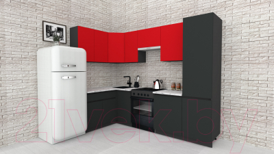 Готовая кухня ВерсоМебель Эко-8 1.4x2.7 левая (красный чили/антрацит/ст.мрамор итальянский)
