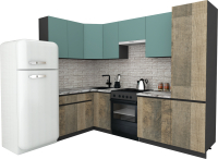 Кухонный гарнитур ВерсоМебель Эко-8 1.4x2.7 левая (сумеречный голубой/дуб гранж песочный/ст.альберика) - 