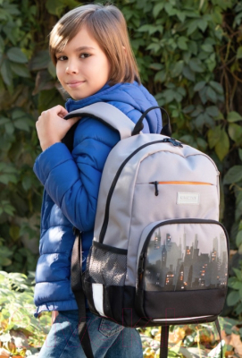 Школьный рюкзак Grizzly RB-255-1 (серый/черный)