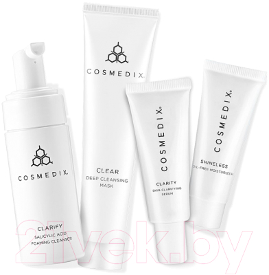 Набор косметики для лица Cosmedix Cleansing Clarifying EU KIT для жирной кожи склонной к акне  (60мл+15мл+30г+15мл)