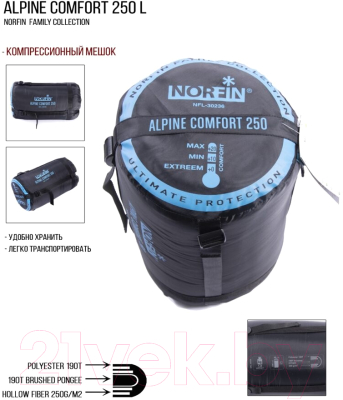 Спальный мешок Norfin Alpine Comfort 250 L / NFL-30236