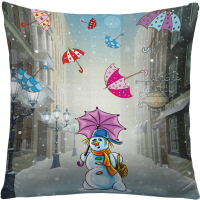 

Наволочка декоративная JoyArty, Снеговик с зонтами / sl_7041