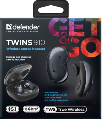 Изображение товара Беспроводные наушники Defender Twins 910 / 63912 (черный)