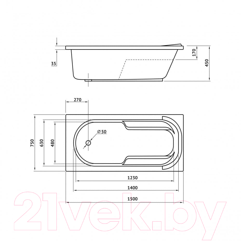 Ванна акриловая Berges Lumbo 150x75 / 050001