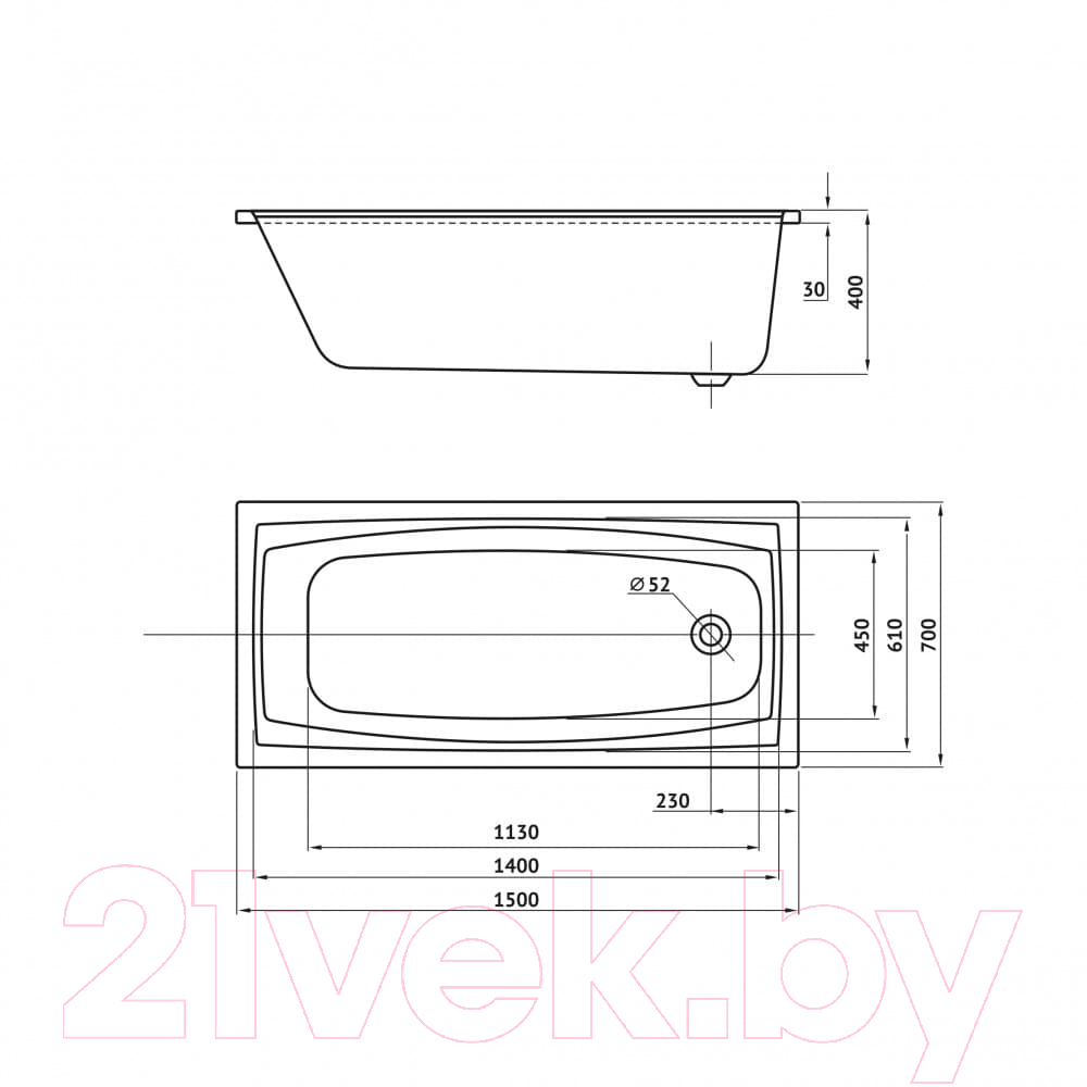 Ванна акриловая Berges Feya 150x70 / 050010