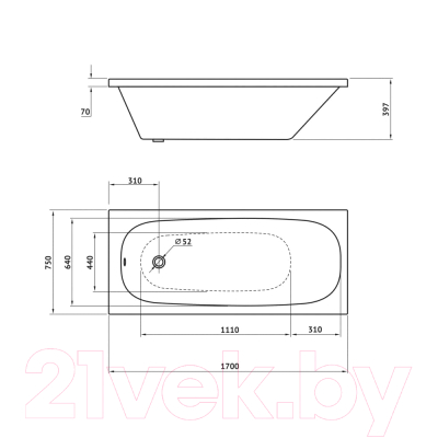 Ванна акриловая Berges Nelu 170x75 / 050020